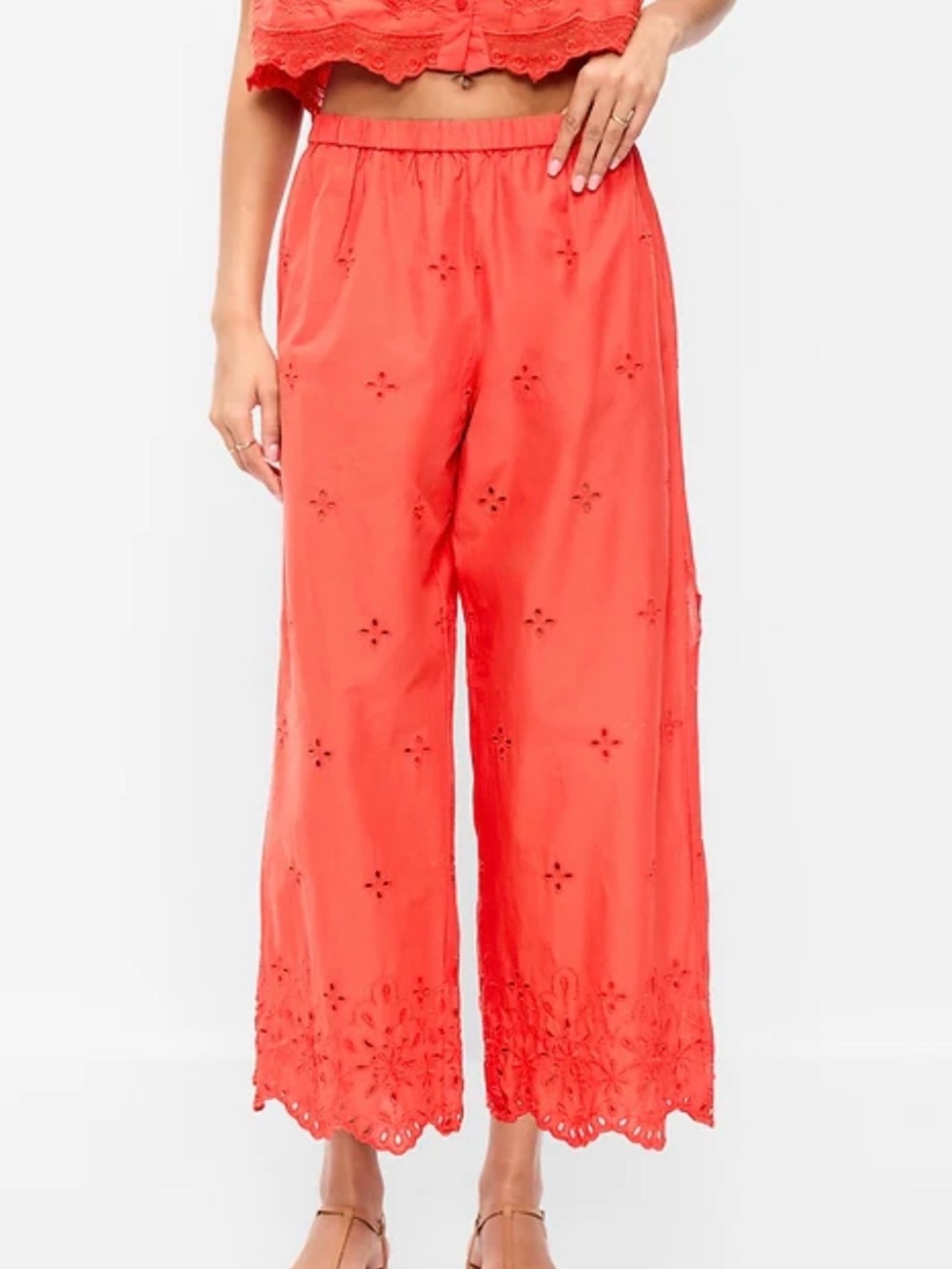 Old Navy Coral Eyelet Wide-Leg Pants